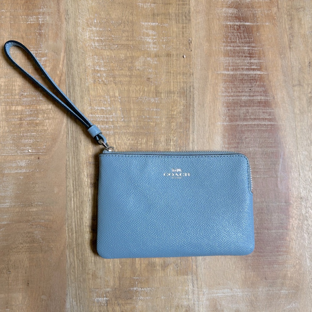 Coach Blue Leather Wristlet Clutch